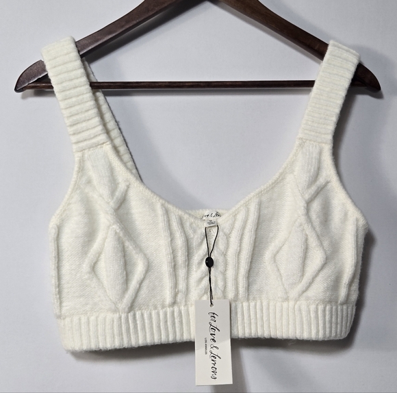 For Love & Lemons White Cream Cable Knit Crop Tank Top - Picture 2 of 7